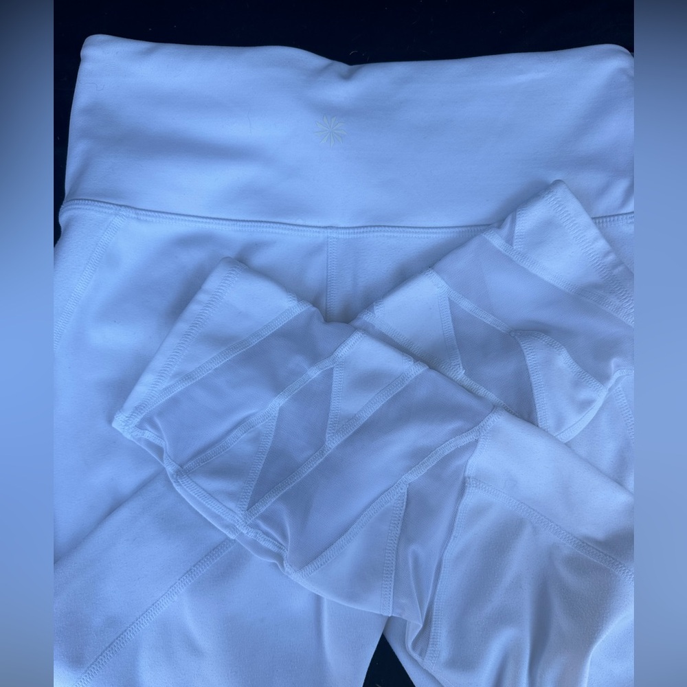 Athleta white leggings with mesh bottom size small